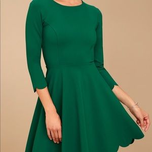 Lulus Cumulonimbus Clouds Dark Green Skater Dress